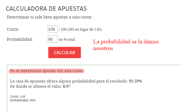 Calculadora de apuestas deportivas atendiendo a una probabilidad