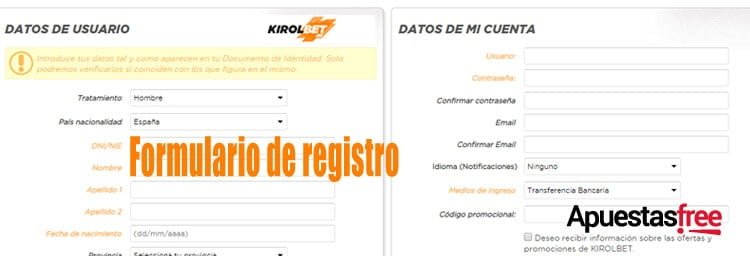 como registrarse en kirolbet, formulario de registro