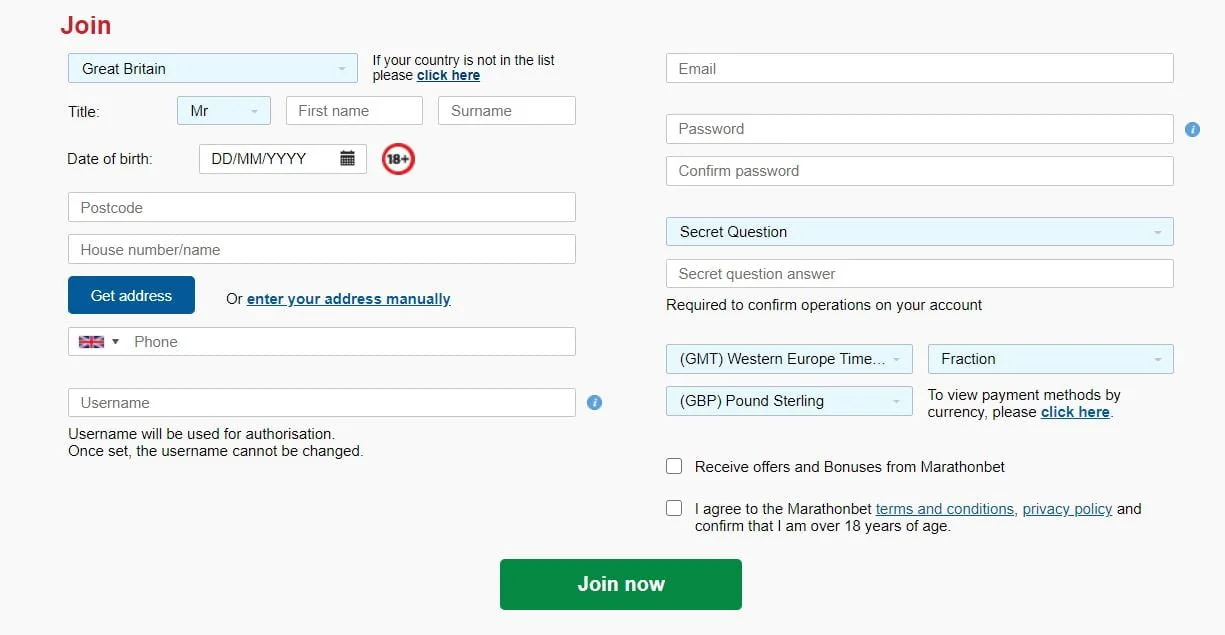 How to register with Marathon Bet