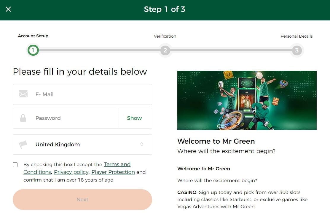 How to register with Mr Green