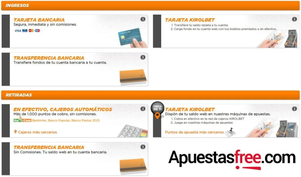métodos pago casino kirolbet