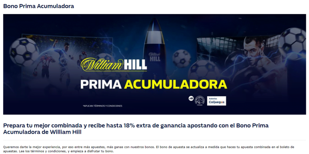 Todos los bonos William Hill en Colombia