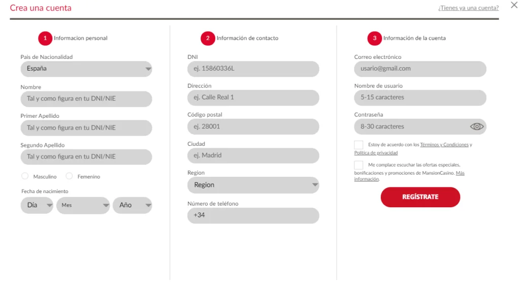 registro en mansion casino