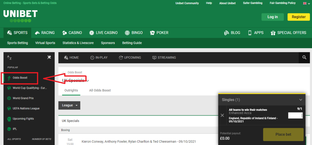 Unibet Odds Boost