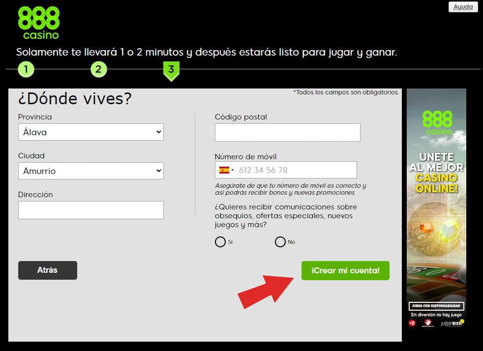 cómo crear cuenta 888casino