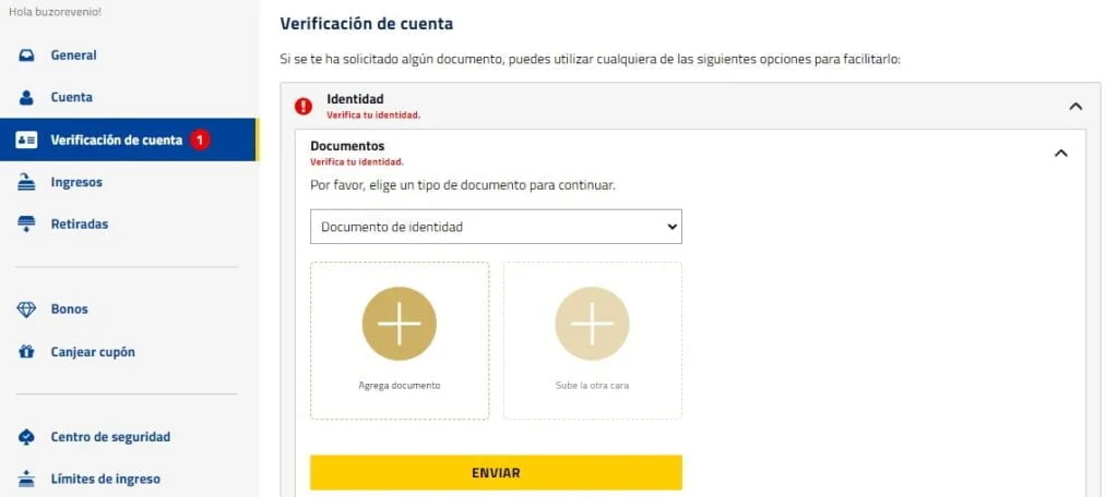 verificación identidad admiralbet