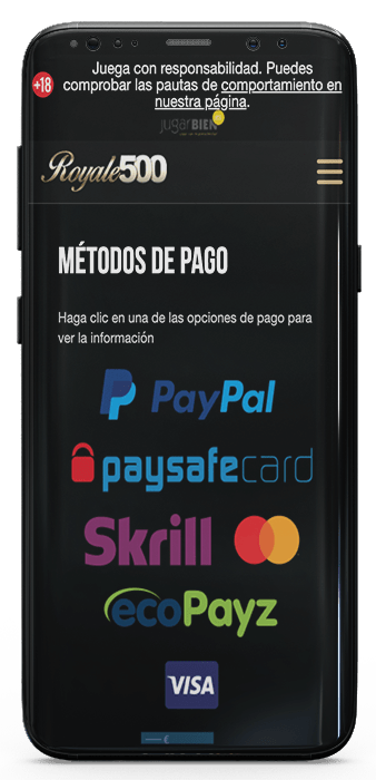 métodos de pago Royale 500