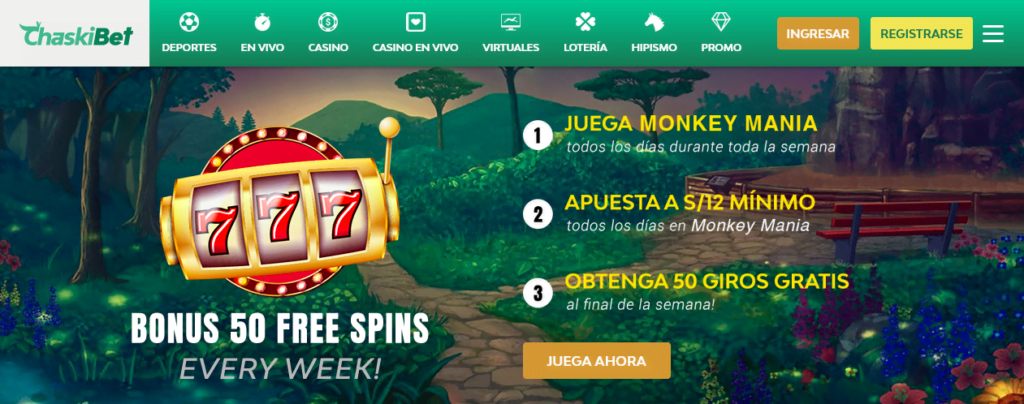 CHASKIBET Bono Slots | ¡50 Giros GRATIS Por Semana!