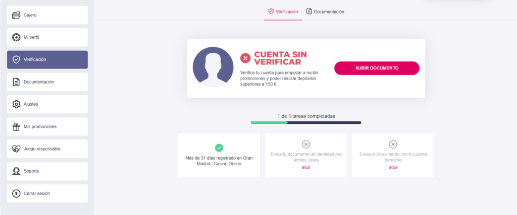 verificar identidad gran madrid casino online