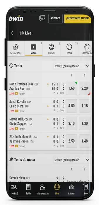 Bwin app partidos