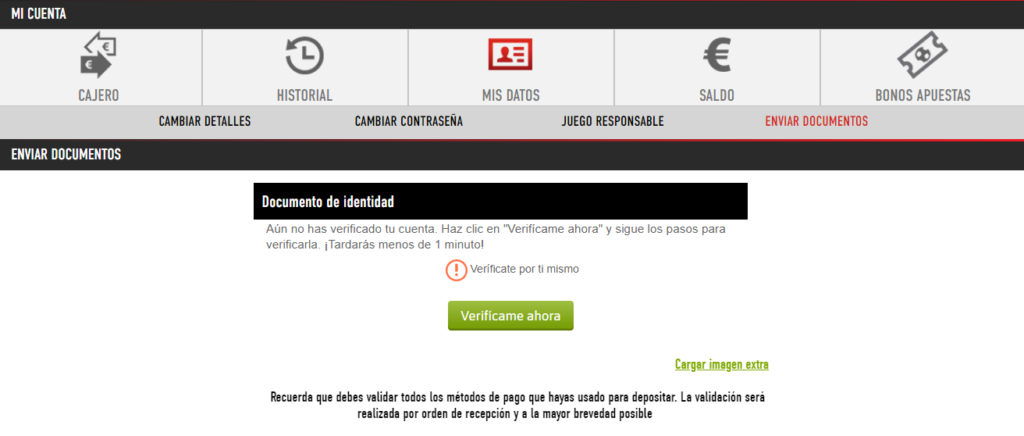 verificación cuenta sportium