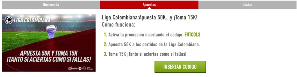 sportium reembolso liga colombiana