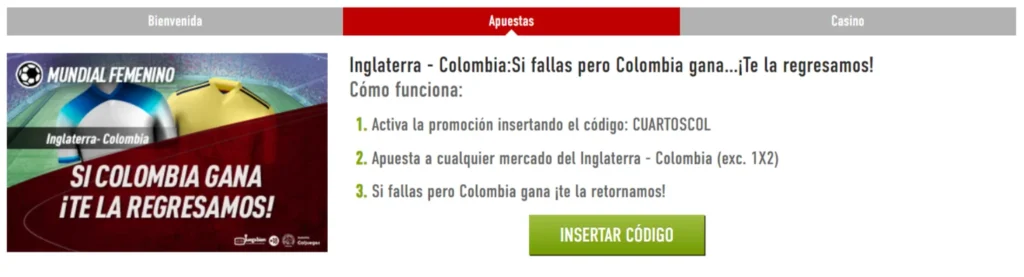 sportium promoción colombia inglaterra