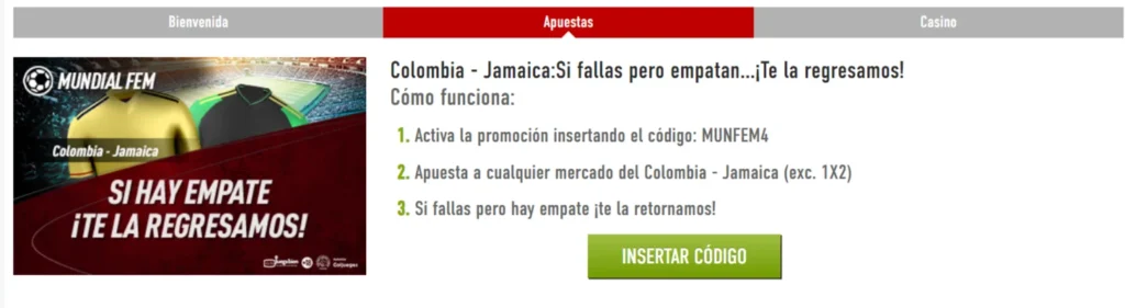 sportium promoción colombia jamaica