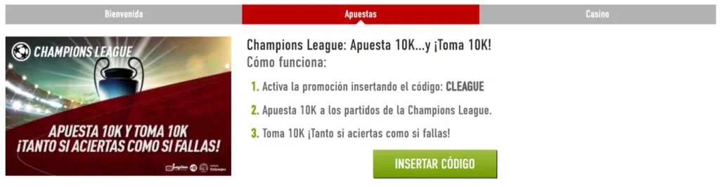 sportium oferta champions league