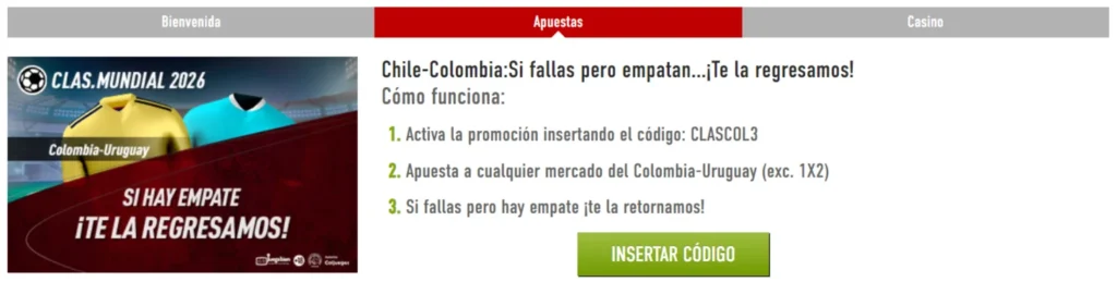 sportium oferta colombia uruguay