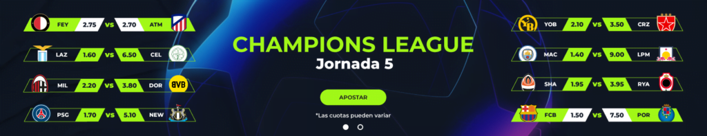 cuotas y favoritos para la Champions League jornada 5