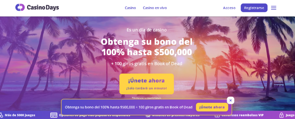 casinodays como retirar dinero