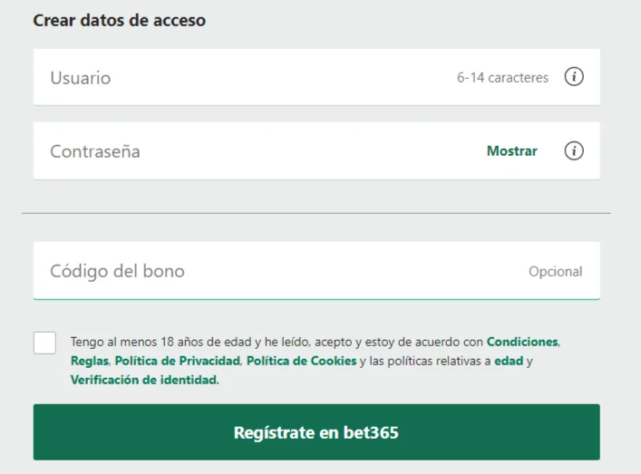 bet365 código del bono