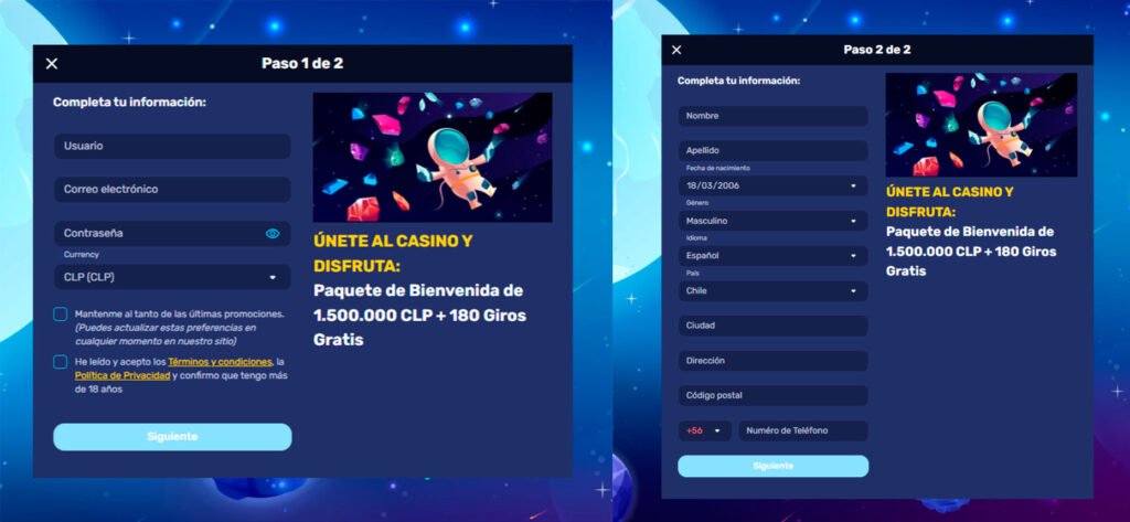 como registrarse en galacticwins desde chile