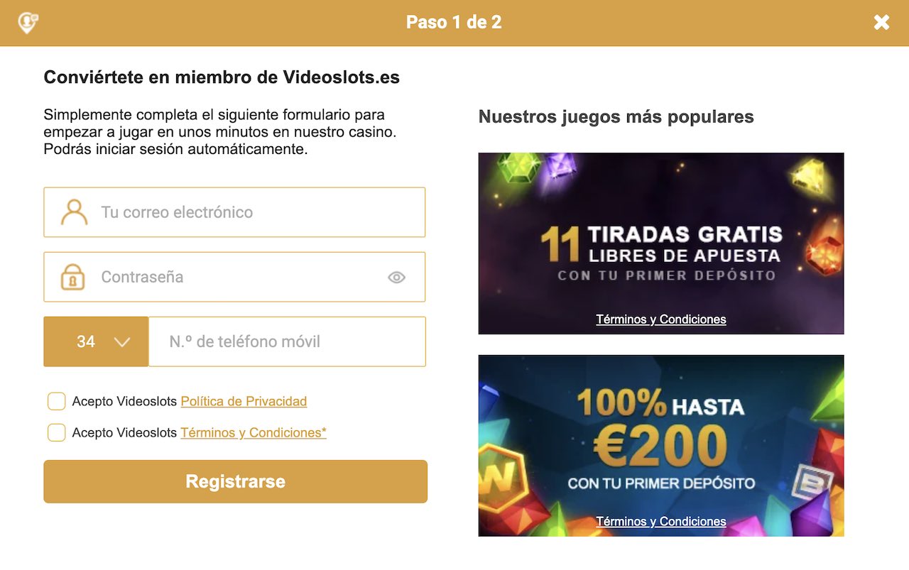 Registro Videoslots
