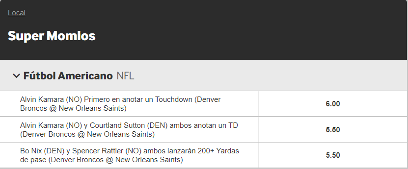 betway súper momio nfl