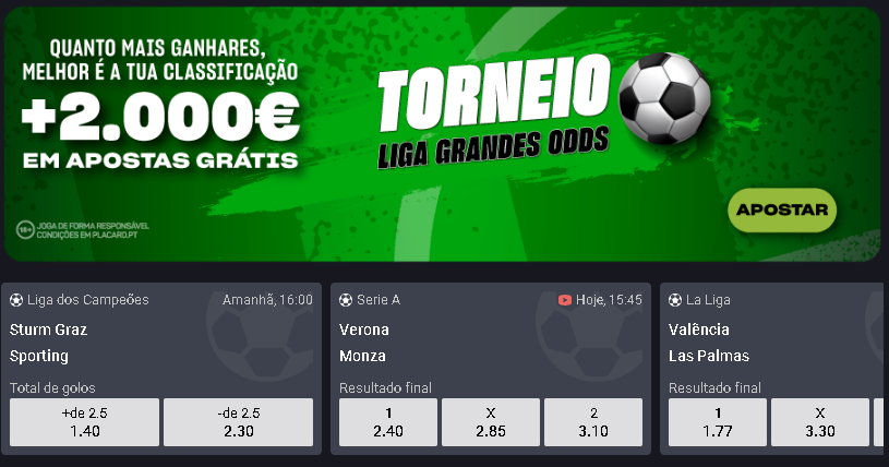 placard torneio liga grandes odds