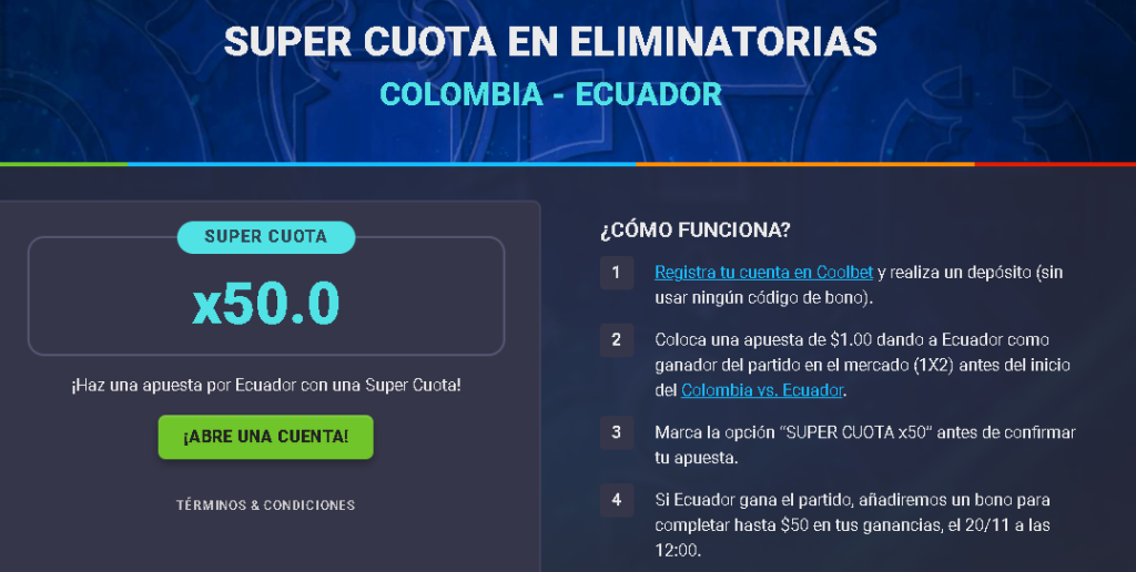 coolbet supercuota colombia vs ecuador