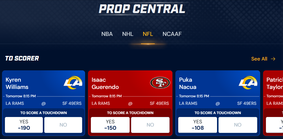 betrivers prop central nfl