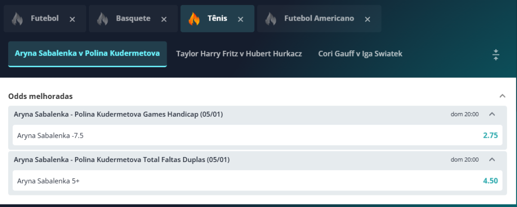 novibet odds melhoradas tênis