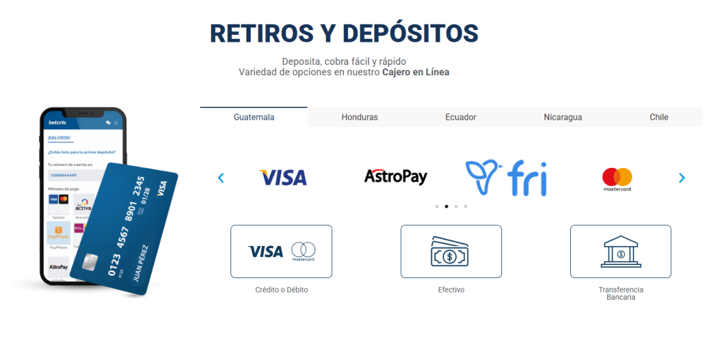 betcris métodos de pago guatemala