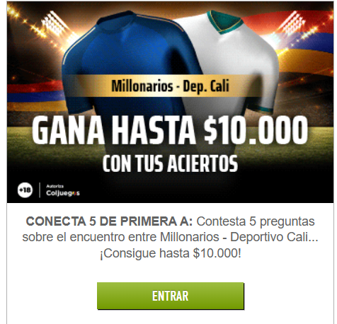 sportium conecta 5 millonarios cali