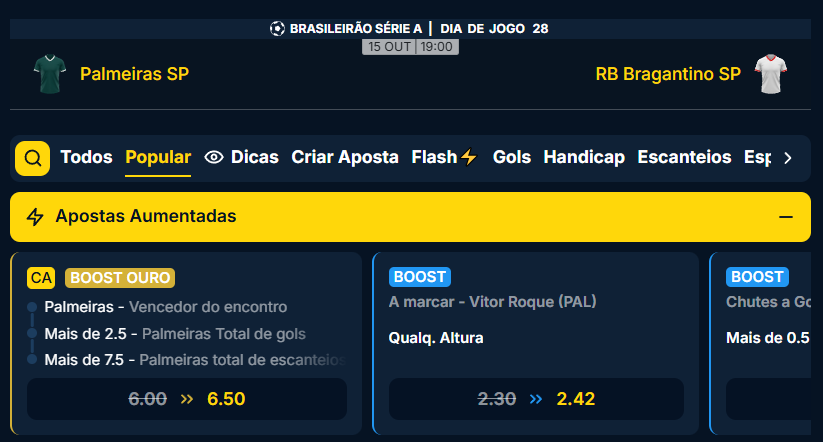 estrelabet boost ouro palmeiras bragantino
