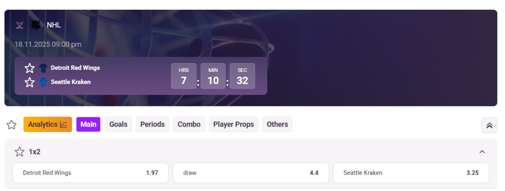 tonybet red wings vs kraken