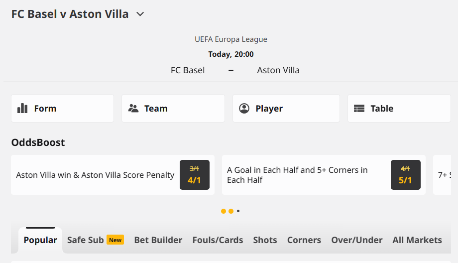 betfair basel vs aston villa