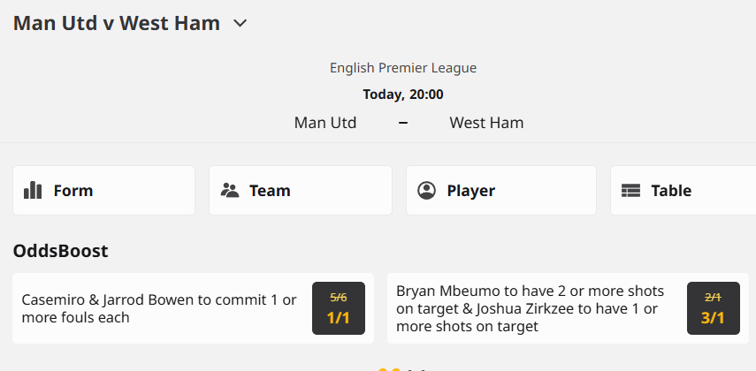 betfair man utd v west ham