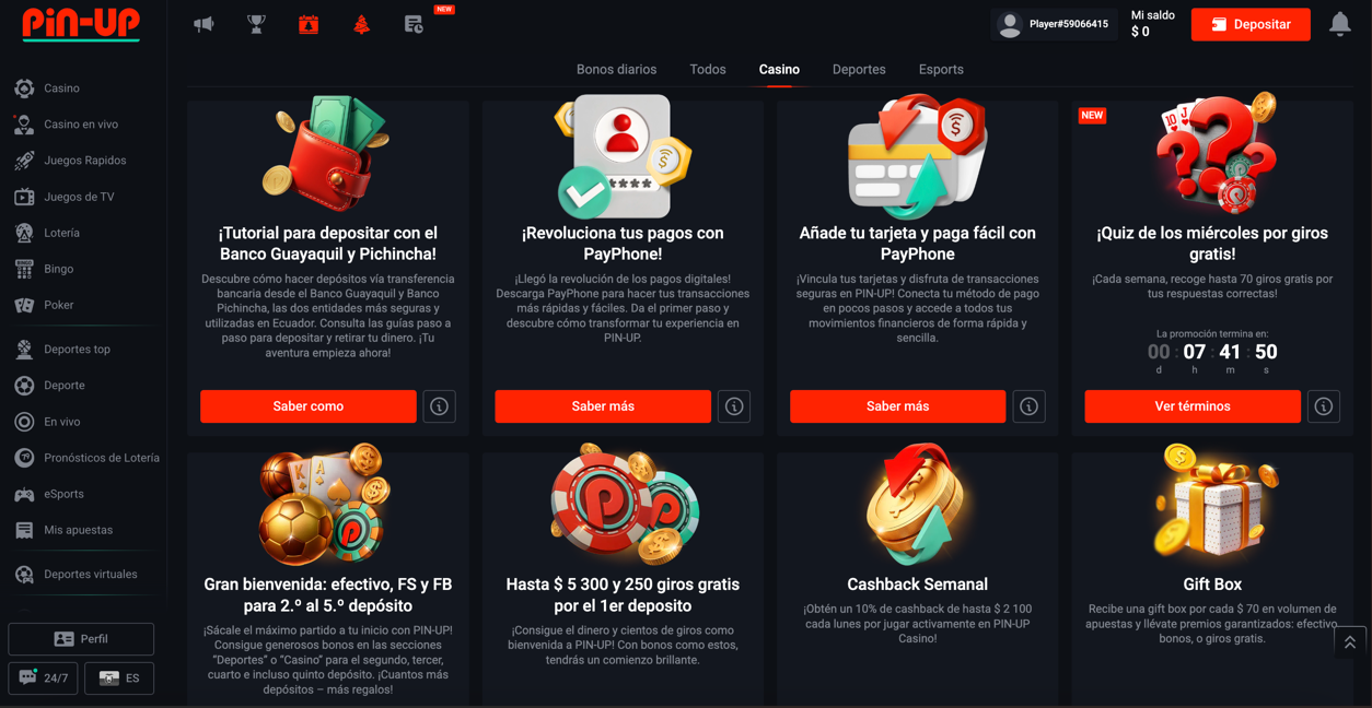 ofertas casino pin-up en ecuador