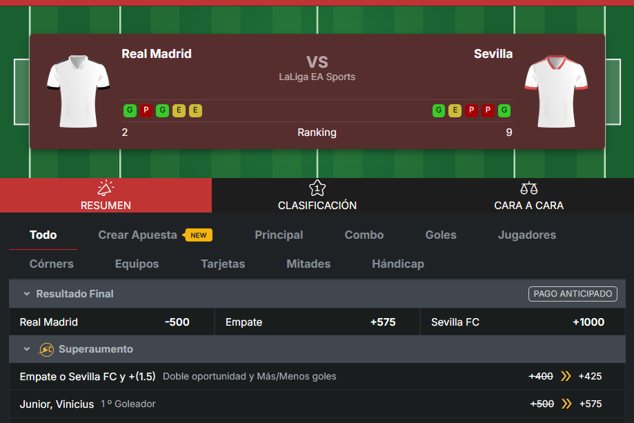 sportiumbet superaumento madrid sevilla