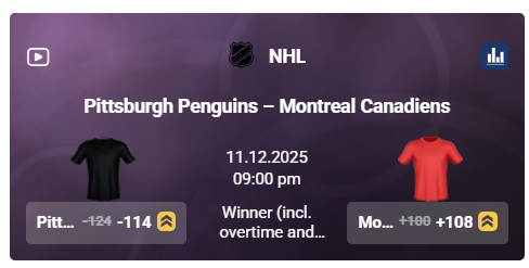 tonybet penguins vs canadiens