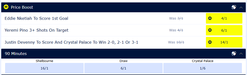 william hill shelbourne vs crystal palace
