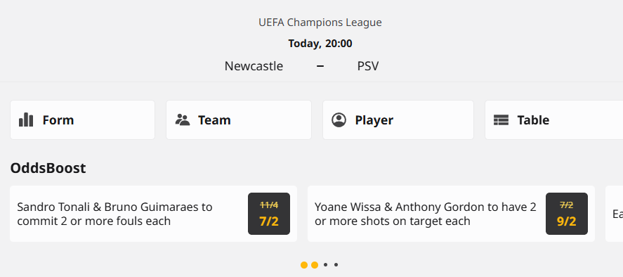 betfair newcastle v psv