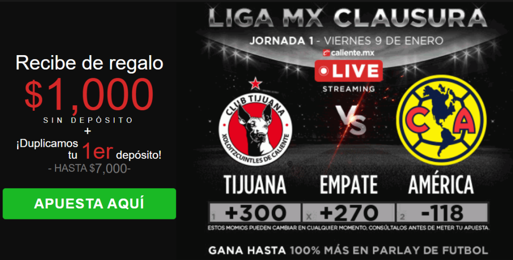 caliente tijuana vs américa