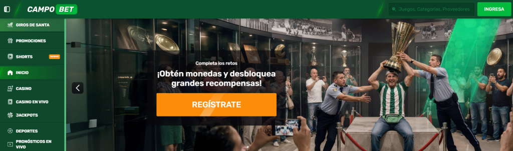 Banner oficial del CampoBet bono apuestas 100% hasta 4000 pesos con fondo de fútbol.