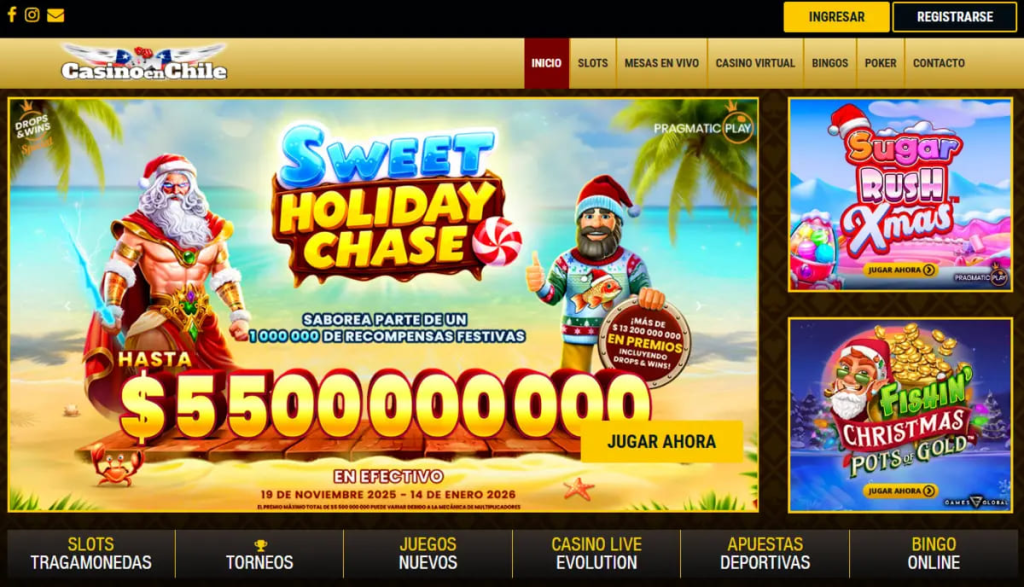 Página de inicio de CasinoEnChile mostrando su interfaz de bienvenida y menú de juegos.