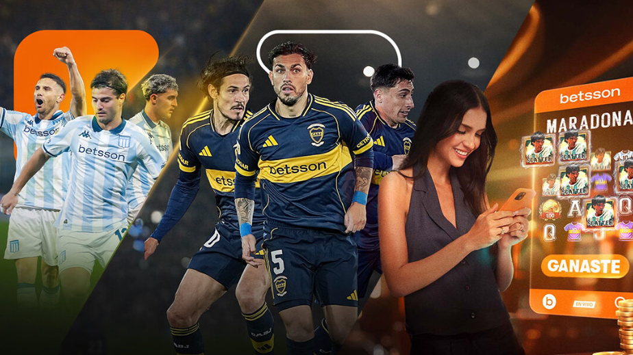 Banner del torneo Desafío en Cancha de Betsson Argentina con jugadores de Boca y Racing y premios millonarios.