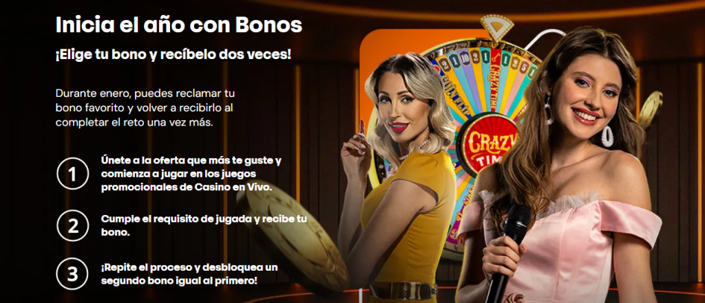 Ruleta de Crazy Time y promoción de doble bono en Betsson Ecuador.