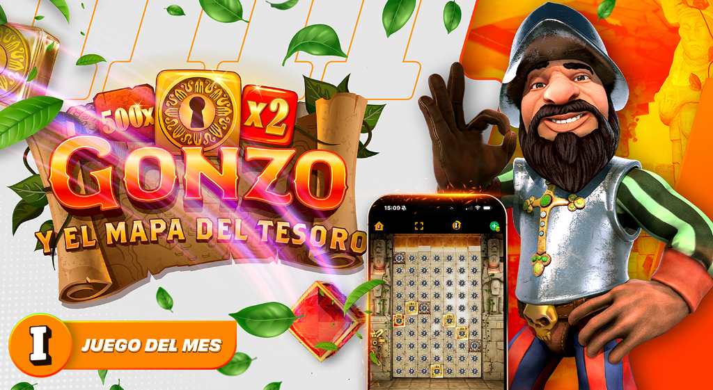 Banner de la promoción Doble Velocidad en el Juego del Mes de Inkabet con Gonzo's Treasure Map Live.