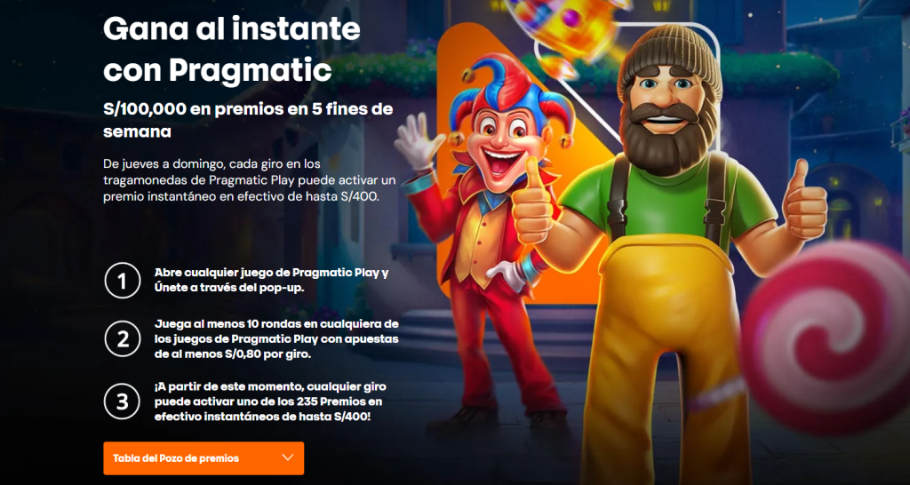 Banner de la promoción Gana al Instante con Pragmatic en Betsson Perú con premios sorpresa en efectivo.