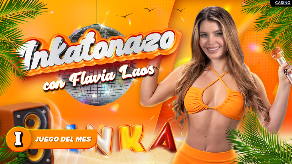 Banner promocional del juego Inkatonazo con Flavia Laos en Inkabet Perú destacando la triple velocidad.