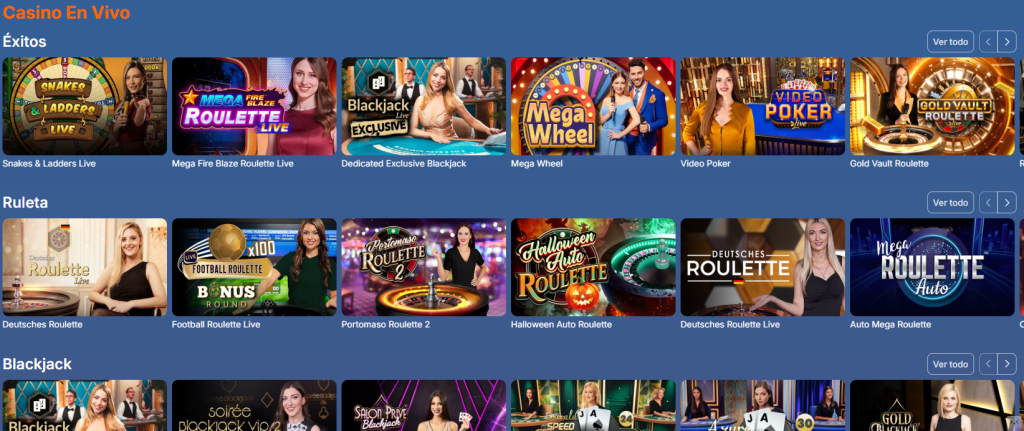 Mesas de ruleta y blackjack en el casino en vivo de MegaWin con crupieres reales para jugadores de Chile.